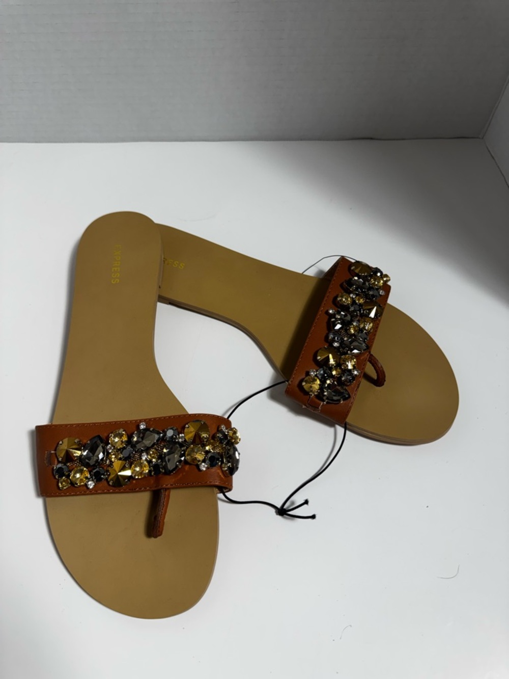 Express Brown Jeweled Slide Sandals